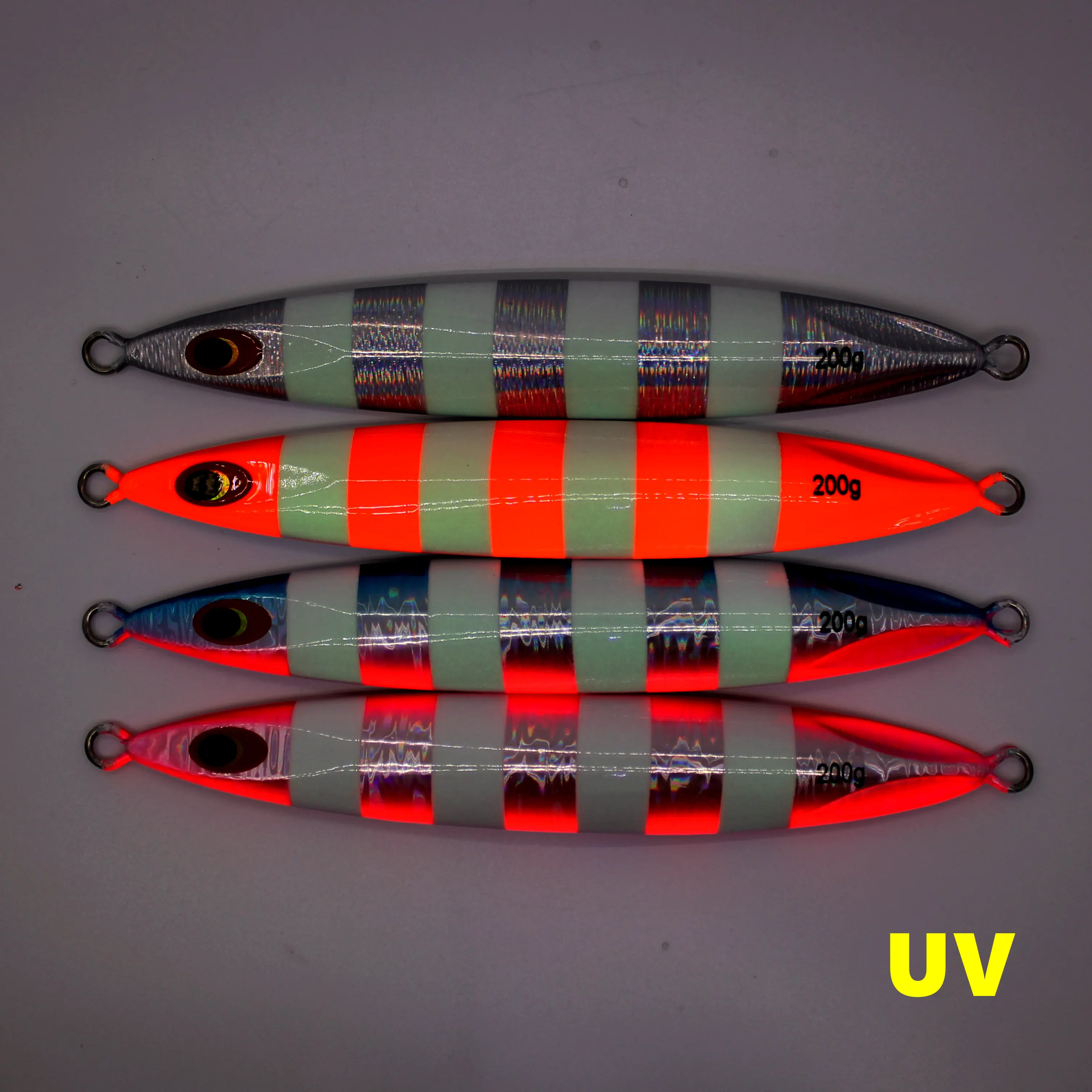 AOCLU Tiefsee Langsam Metall Jig 200g 300g Harten Köder Sinking Stick Köder UV Glow Leuchtende Zebra Für thunfisch Zacker Seebarsch Angeln – Detail 5