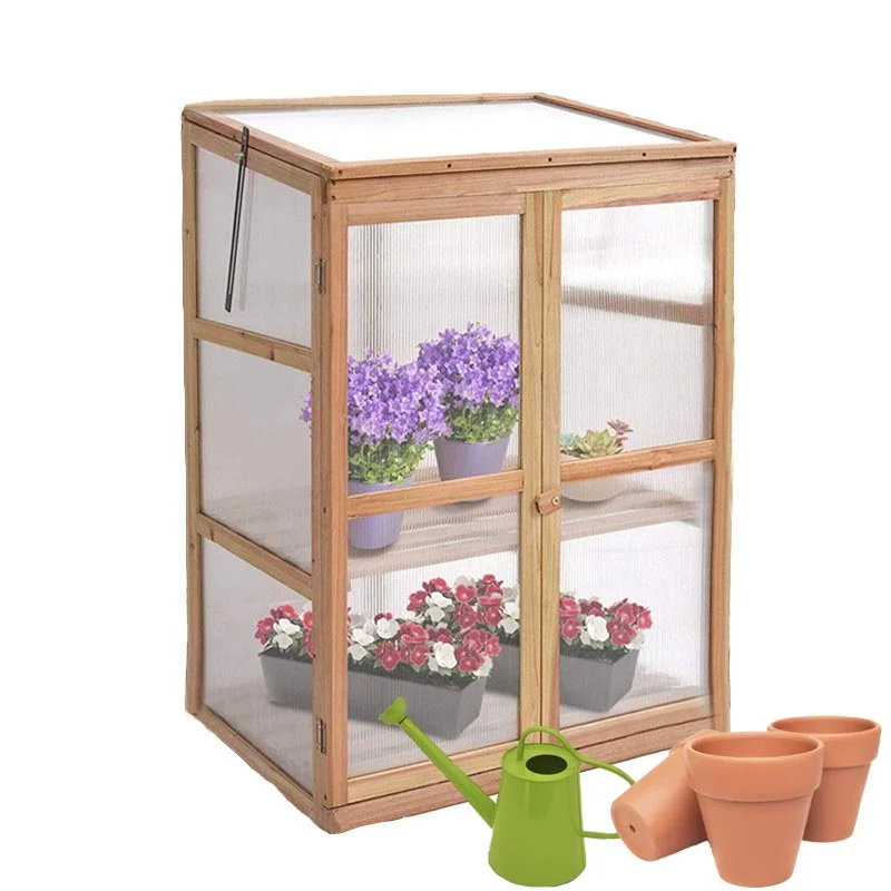 

Easy Assembled Outdoor Wooden 3 Tier Mini Portable Raised Garden Bed Greenhouse With Shelves