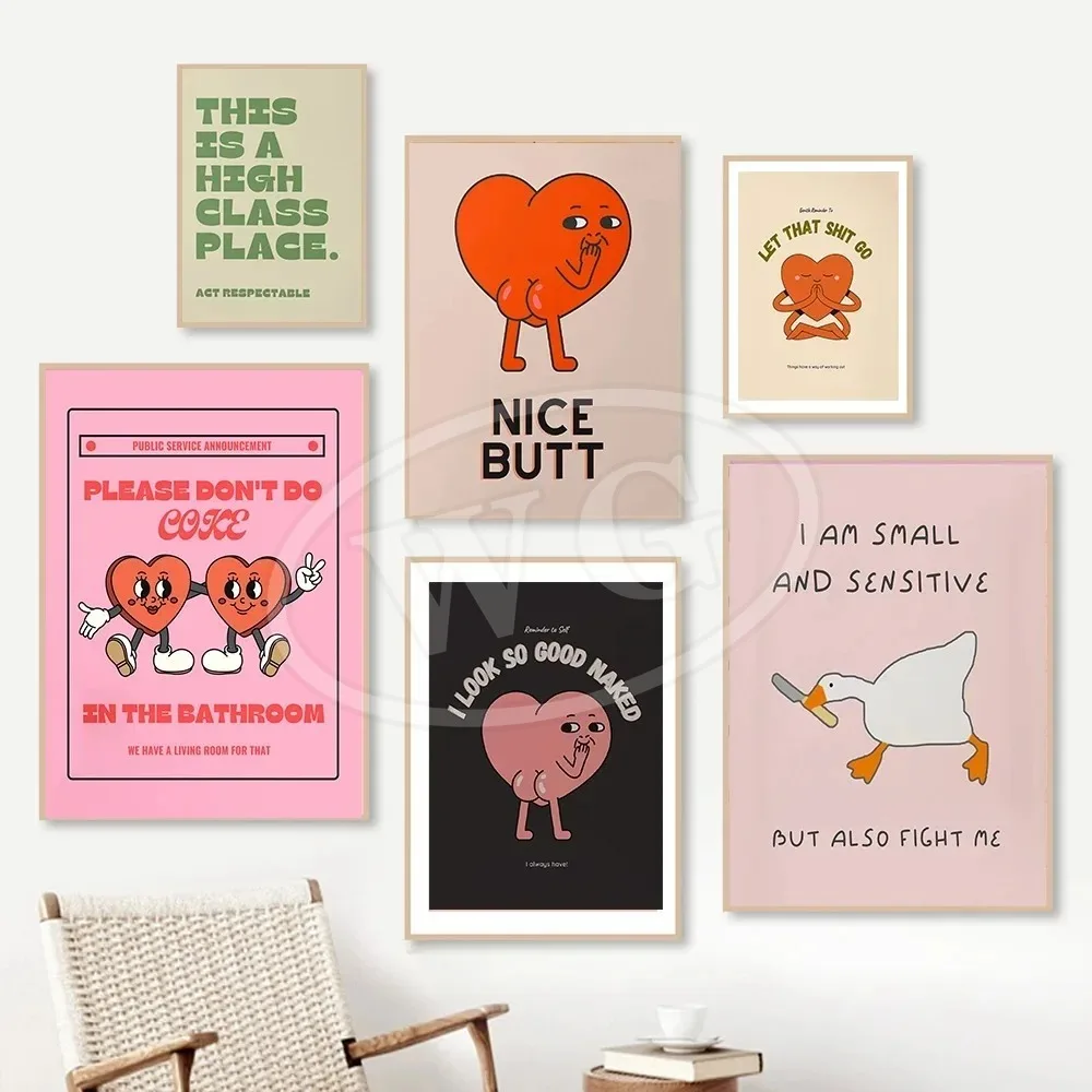 

Funny Bathroom Sign Canvas Prints and Poster Let That Shit Go Retro Heart Quotes Art Painting Wall Picture for Living Room Decor