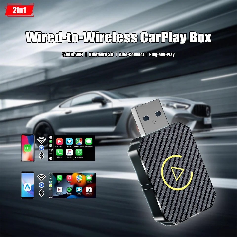 

Dual Band Wireless CarPlay Adapter 5.8G Low Latency Universal for Honda Toyota VW Support Original Touch Steering Wheel Control