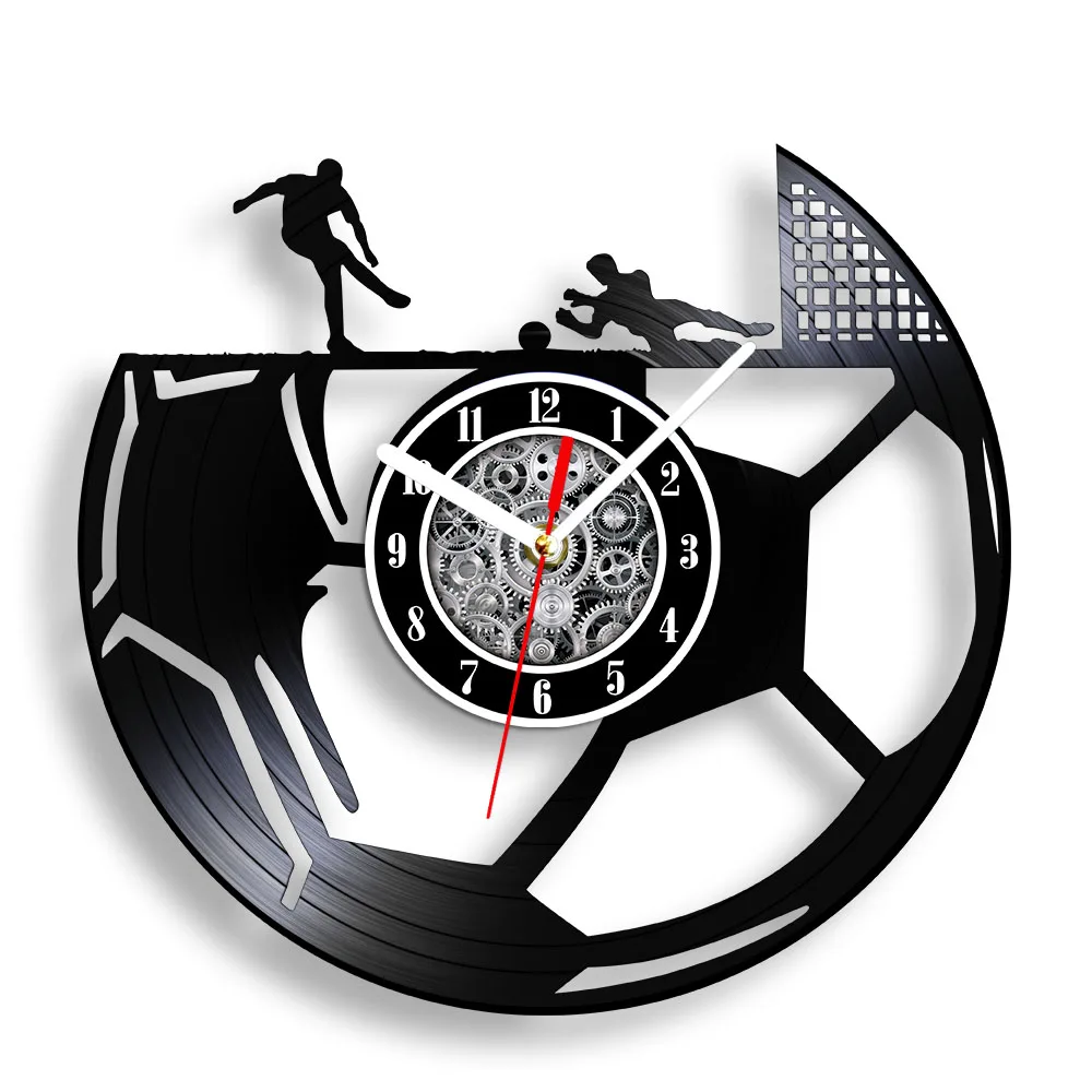 Football Inspired Vinyl Record Wall Clock For Boys Bedroom Sports Home Decor Wall Watch Soccer Artwork Musical Disc Craft Clock