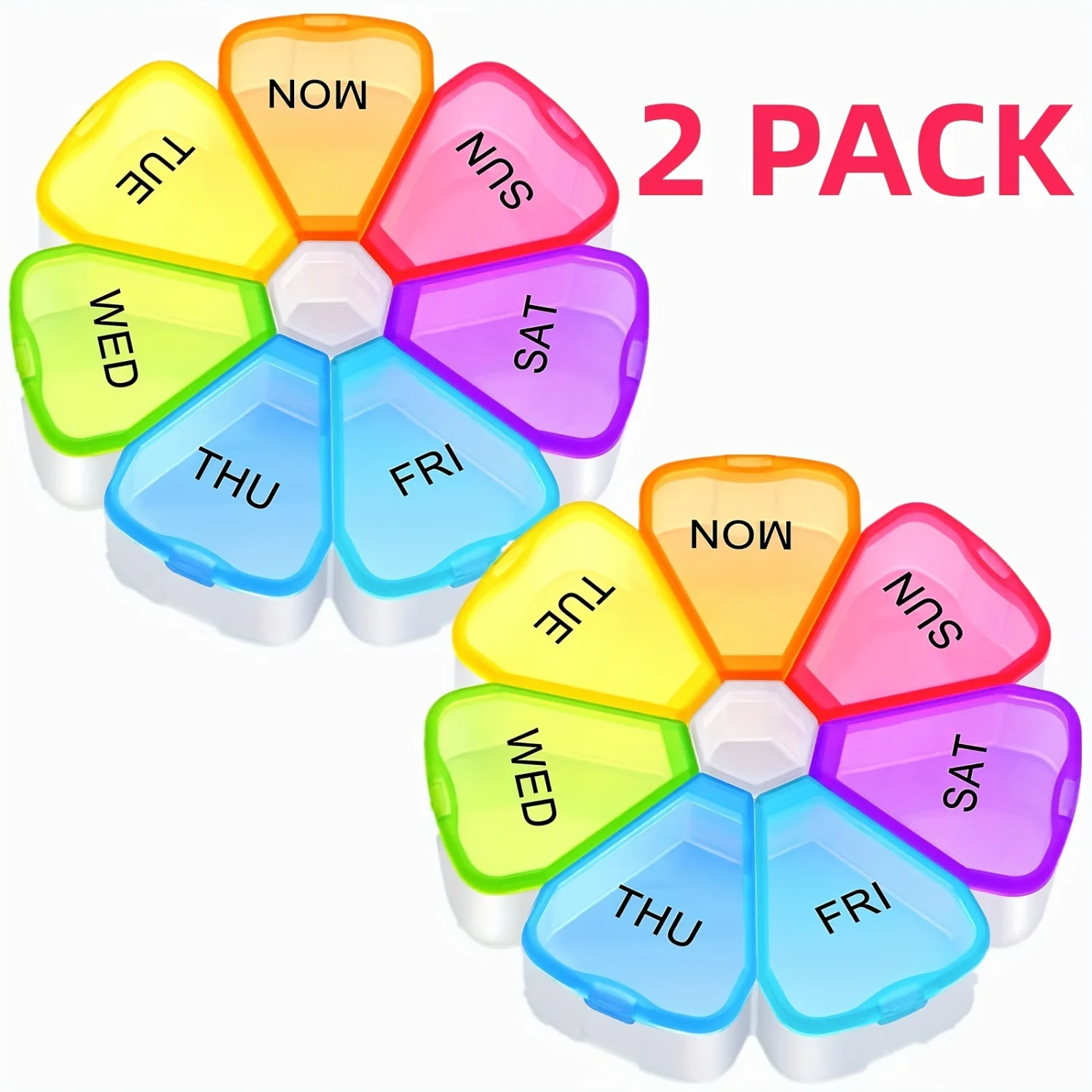 

2 Pack Large Weekly Pill Organizer, XL 7 Day Portable Pill Box Case for Vitamins, Cod Liver Oil, Supplements - Arthritis Friendl