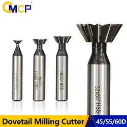 CMCP 45/55/60 Degrees HSS Dovetail Milling Cutter 10-60mm Straight Shank HSS End Mill CNC Router Bit Dovetail Cutter End Mill