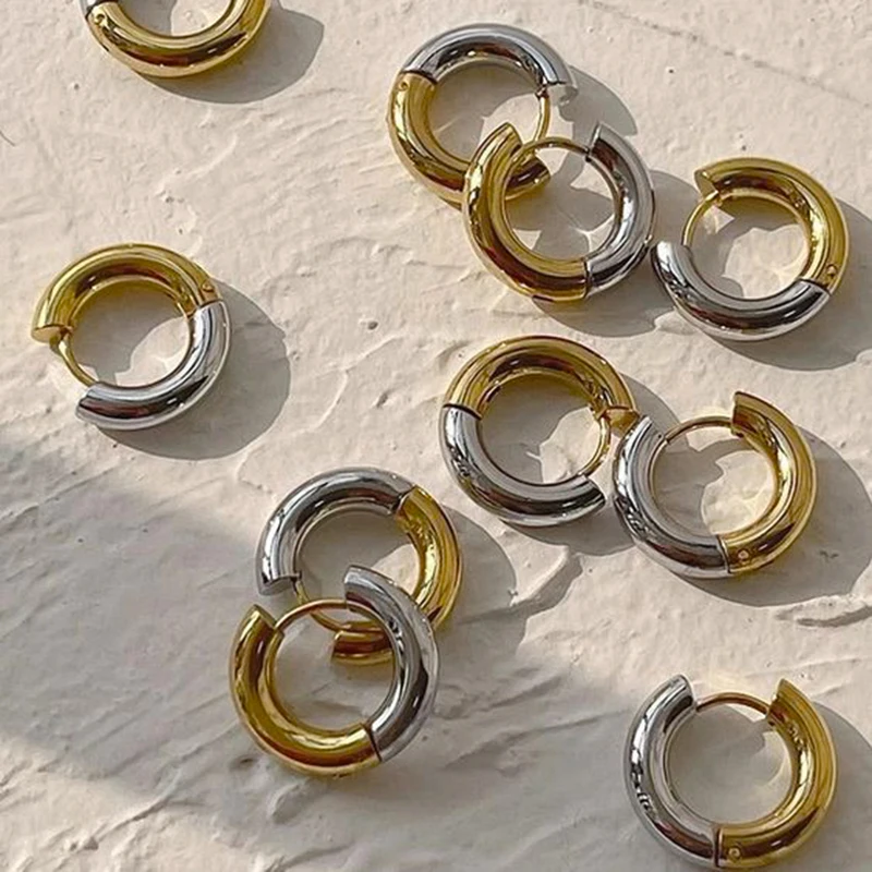 Mixed Color  Metal Chunky Hoops Minimalist Bold Statement Earrings for Women Stainless Steel Everyday Huggie Ear Hoop Jewelry
