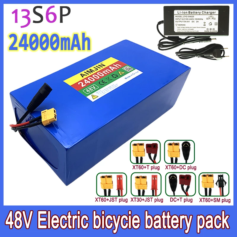 Hot Selling 48V 24ah 13S6P Lithium Battery Pack 48V 24000mAh 2000W Large Capacity Battery Pack, Built-in 50A BMS