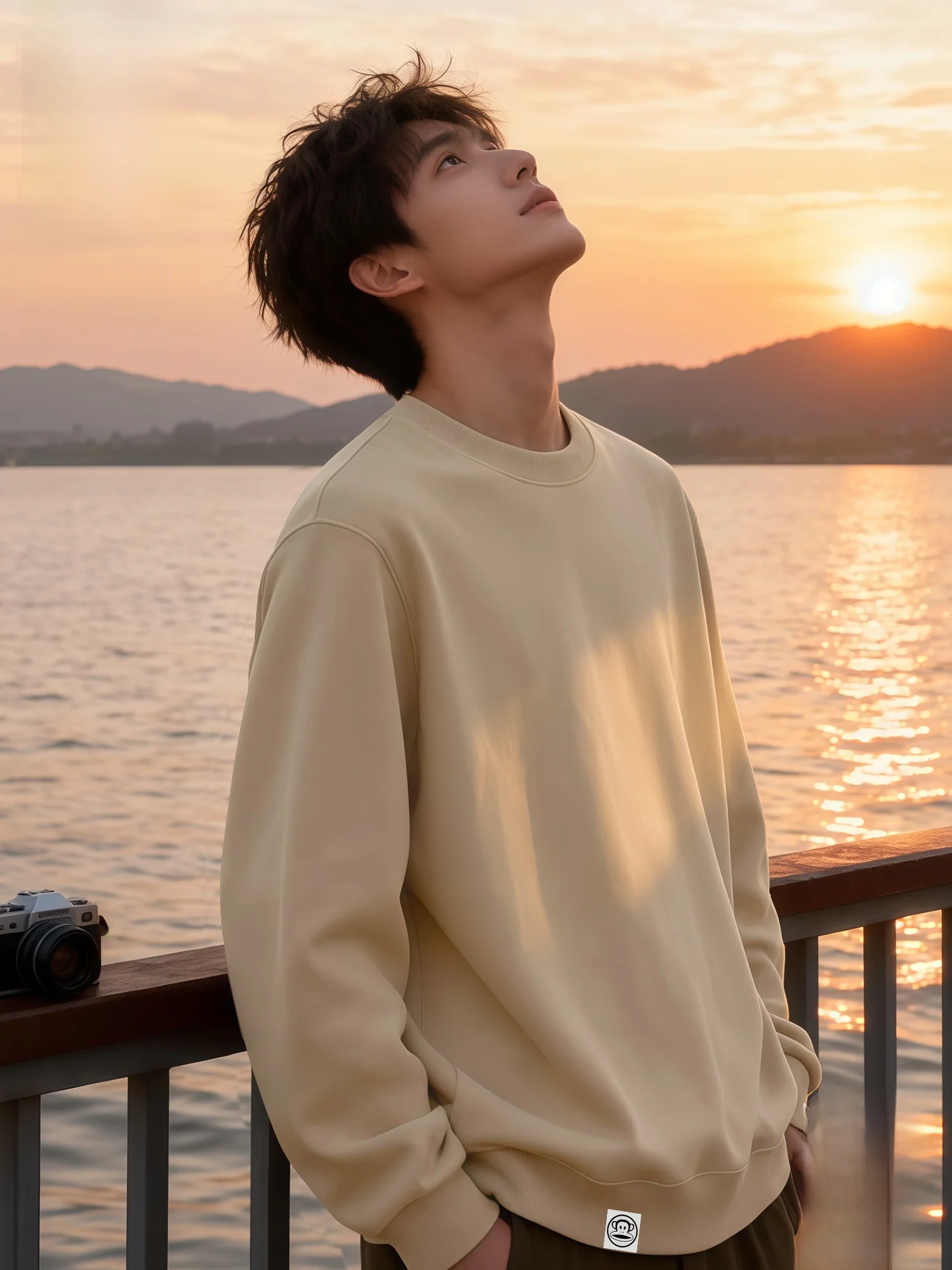 

Monkey round Ne Sweatirt Men's Thiened Fce Inner Wear Casual Cotton Jaet Warm Youth Faion Winter Oute...