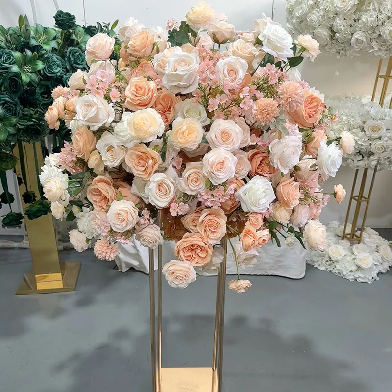 90/80/70/60/25cm Champagne Artificial Rose Large Flower Balls for Centerpieces Wedding Table Accessories Stage Road Lead Floral