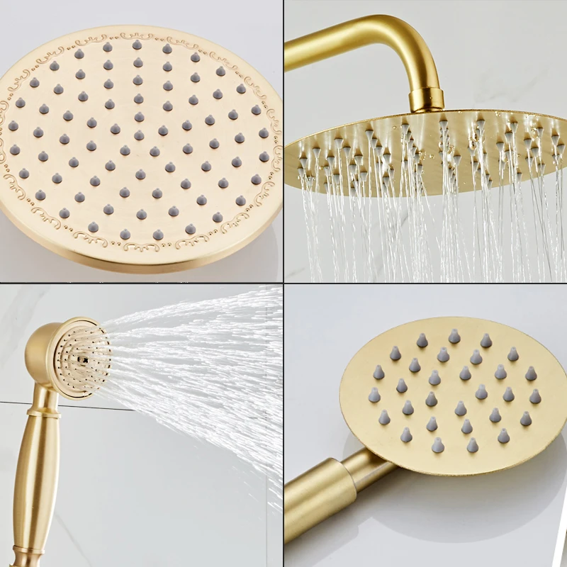 Vidric Vidric Brushed Gold Shower Faucet Set Gold Brushed Shower System Bathroom Hot Cold Water Shower Mixer Tap Bathtub Shower