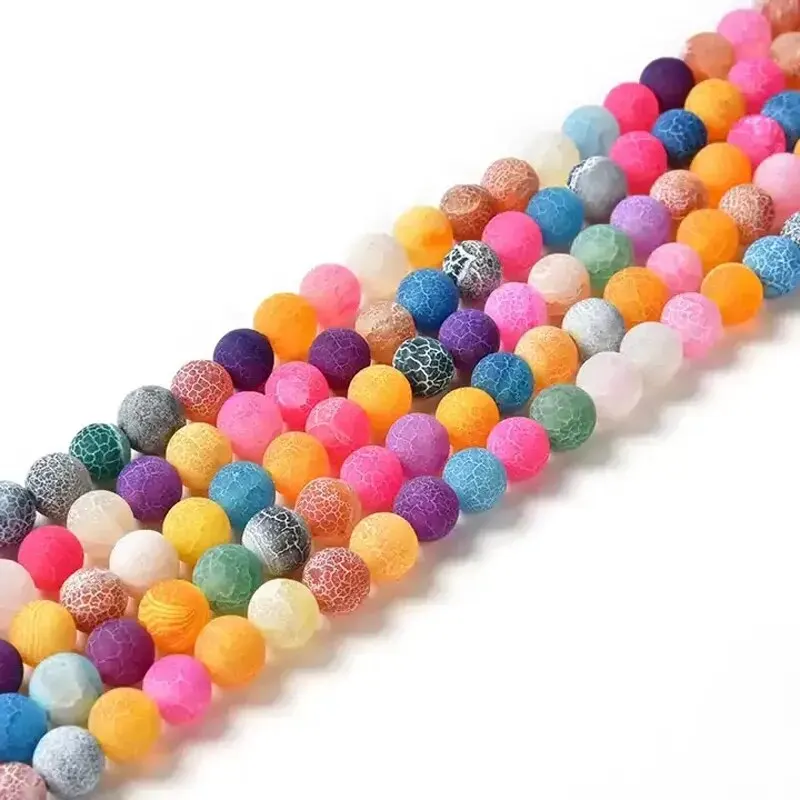6mm 63pcs Round Beads Ball Frost Cracked Agates Natural Stone Beads for DIY Necklace Bracelet Jewelry Making