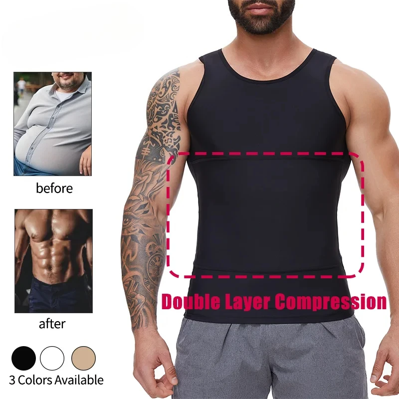 

Мужская компрессионная майка, бесшовный тренажер для талии, майка, двухслойный жилет, формирователь тела, корректирующее белье для похудения, корректирующее белье для контроля живота