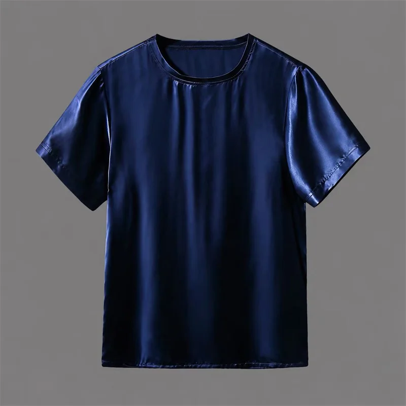 Skin-Friendly Real Silk 100% T Shirt For Men Solid Short Sleeve Summer Quality Lightweight Loose Fit Premium Camisetas De Hombre