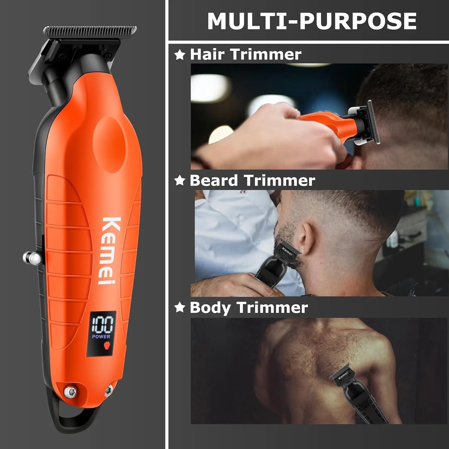 Kemei 2293 Professioneller Haar-Bartschneider für Männer, Friseur, wiederaufladbare Finish-Haarschneidemaschine, schnurloser Haarschneider mit Null Lücken – Detail 4