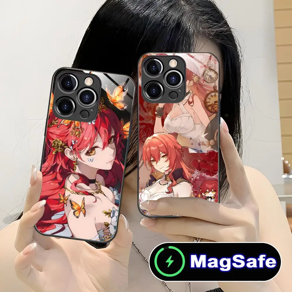 

Чехол для телефона Honkai Impact Himeko для iPhone 16, 15, 14, 13, 12, 11 Pro Max Plus Mini MagSafe, защитный чехол стеклянного цвета для смартфона
