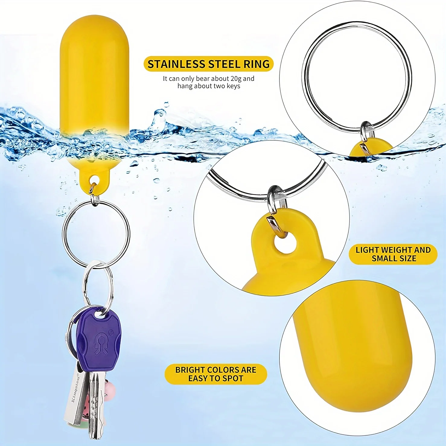 Set of 4 Buoyant Yellow Keychains Designed for Boats, Versatile Key Rings Suitable for Swimming and Fishing