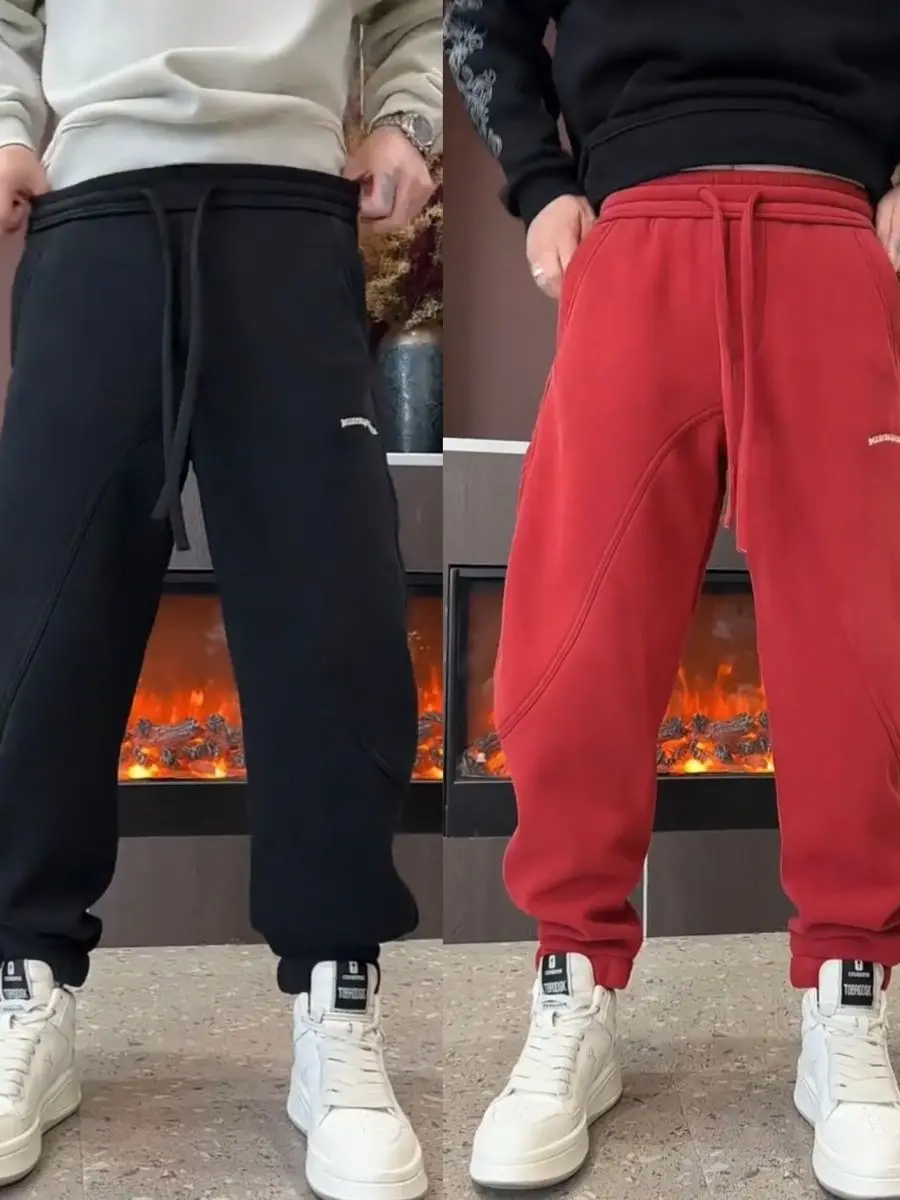 

Thiened Fce Men's Sweatpants Autumn Winter New Sle Casual Sports Pants Faionable All-Match Warmth-Loed Loose Fit