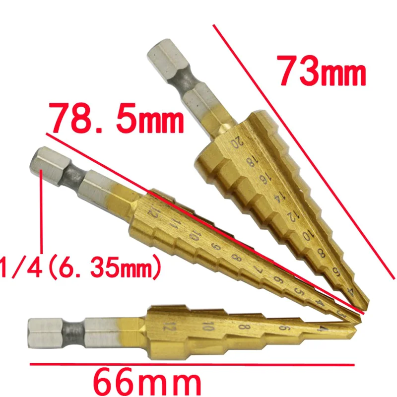 3-12mm 4-12mm 4-20mm HSS Straight Groove Step Drill Bit Set Titanium Coated Wood Metal Hole Cutter Core Drill Bit Set