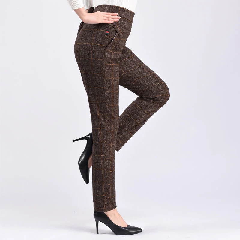 Pants Women2024Autumn Winter New Fleece Thick Middle-Aged Elderly Ladies Casual Trousers Mother High Waist Straight Pants Female