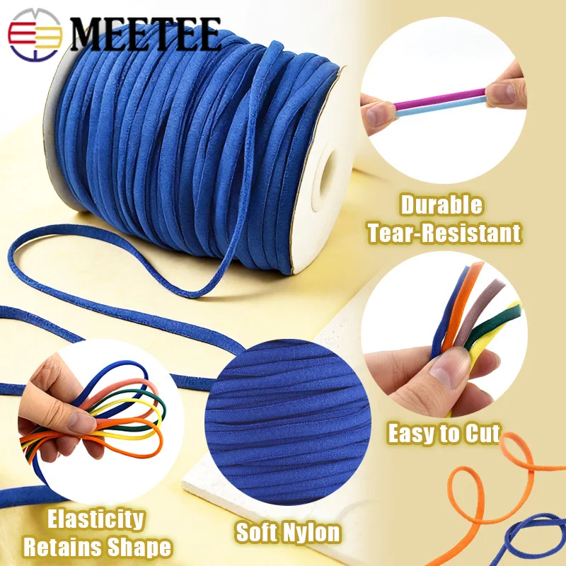 10/20M Meetee 3/5mm Nylon Elastic Rope for Hair Ring Mask Cords Stretch Cord Dress Rubber Bands DIY Garment Sewing Accessories