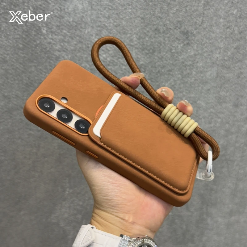 

Matte Leather Wallet For Magsafe Phone Case For Samsung Galaxy S25 S24 S23 Ultra Plus Card Holder Magnetic Cover Wrist Strap