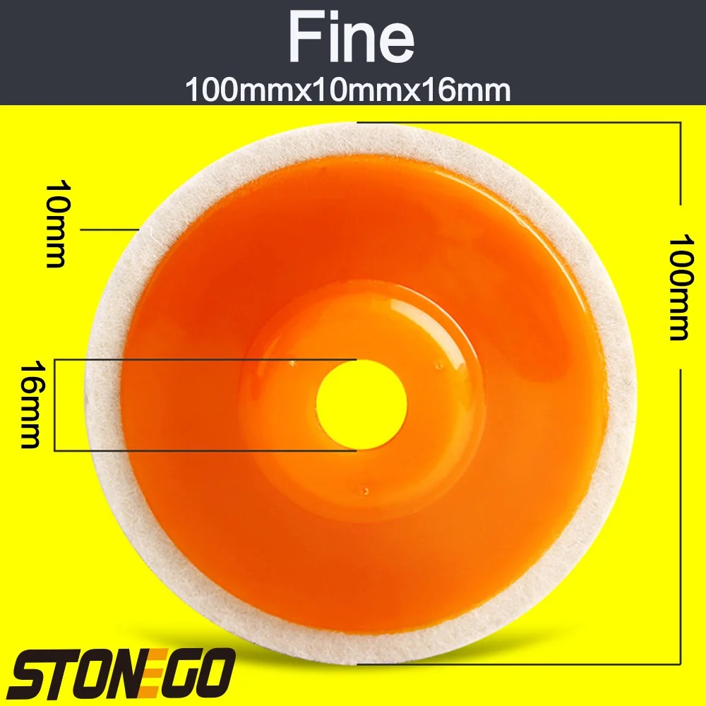 STONEGO 4 inch 100mm Wool Buffing Angle Wheel, Grinder Felt Polishing Disc - Coarse(Green), Fine(Orange), Extremely Fine(White)