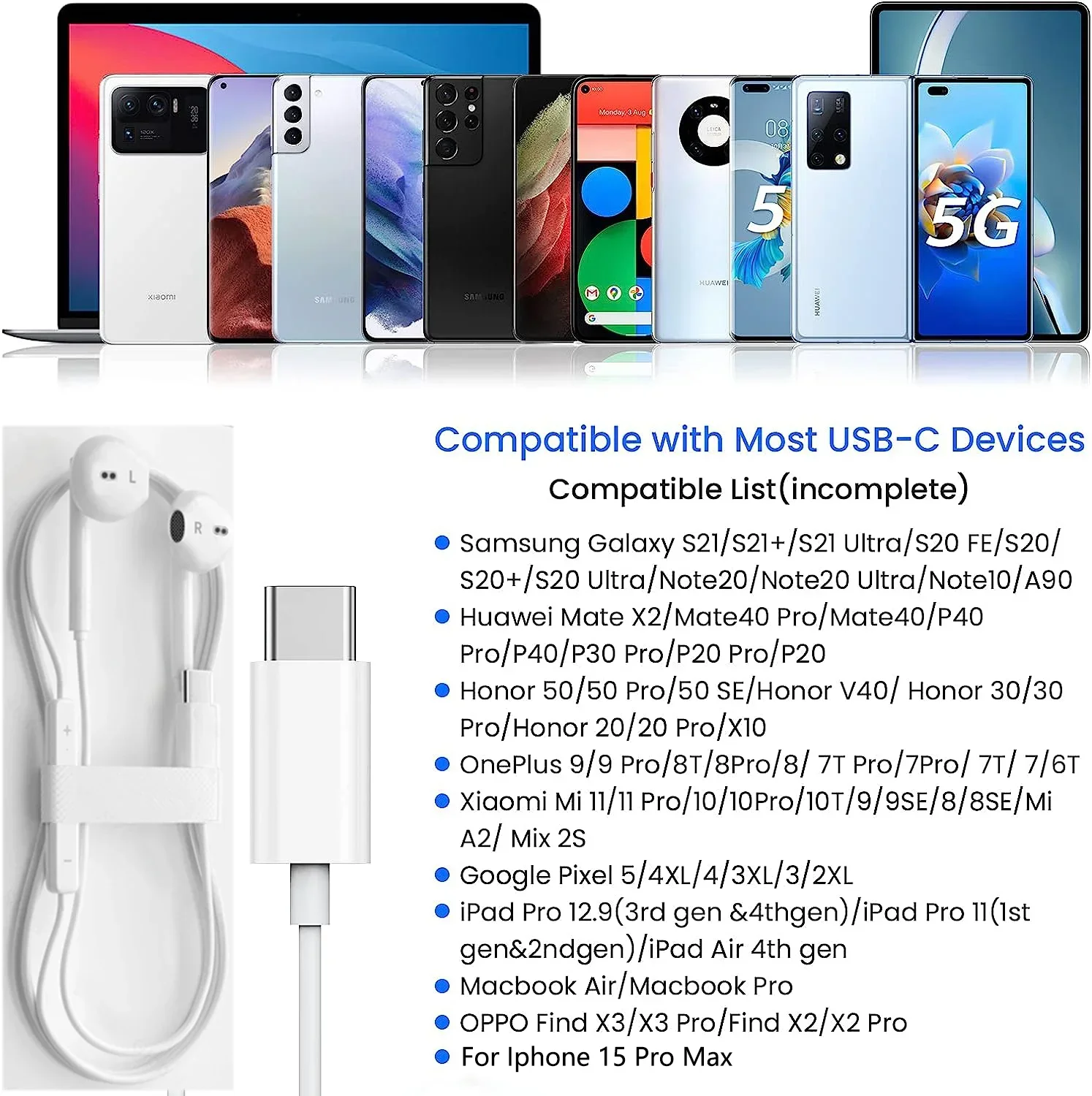 كافي أصلية لكل أبل آيفون 15 برو ماكس داخل الأذن مع ميكروفونو أوريكولاري كابلاتو لكل آي باد Samsung Xiaomi 12 USB-C auricolari