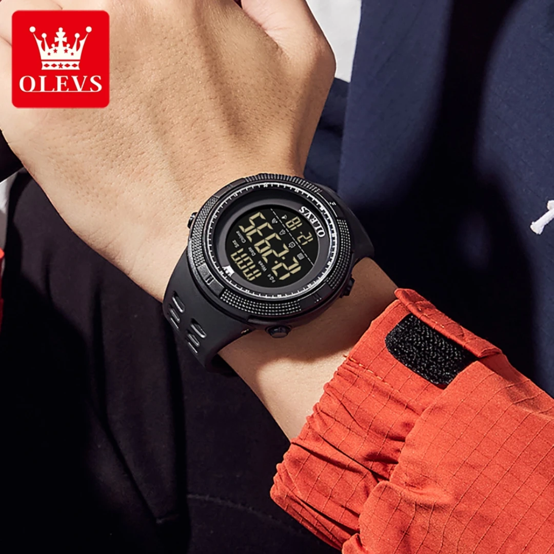 OLEVS 1109 ساعة رقمية عصرية هدية دائرية من البولي يوريثان ساعة توقيت