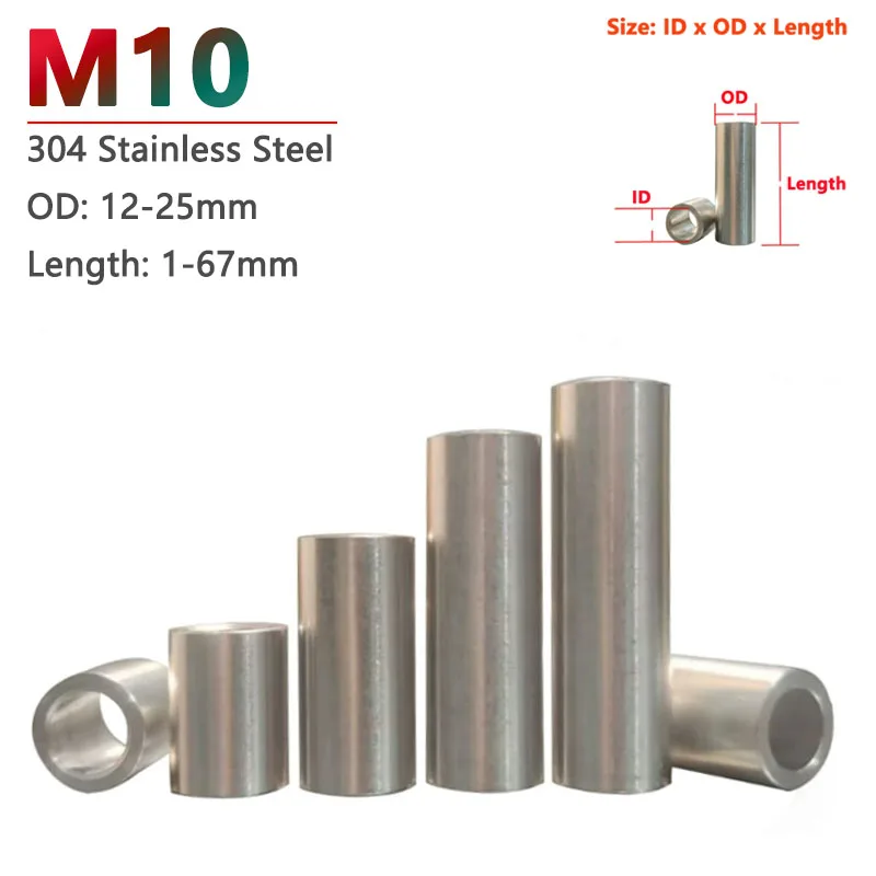 

M10 304 Stainless Steel Bushing Washer Round Hollow Unthreaded Standoff Spacer Gasket Sleeve OD 12-25mm Length 1 1.5 2 2.5-67mm