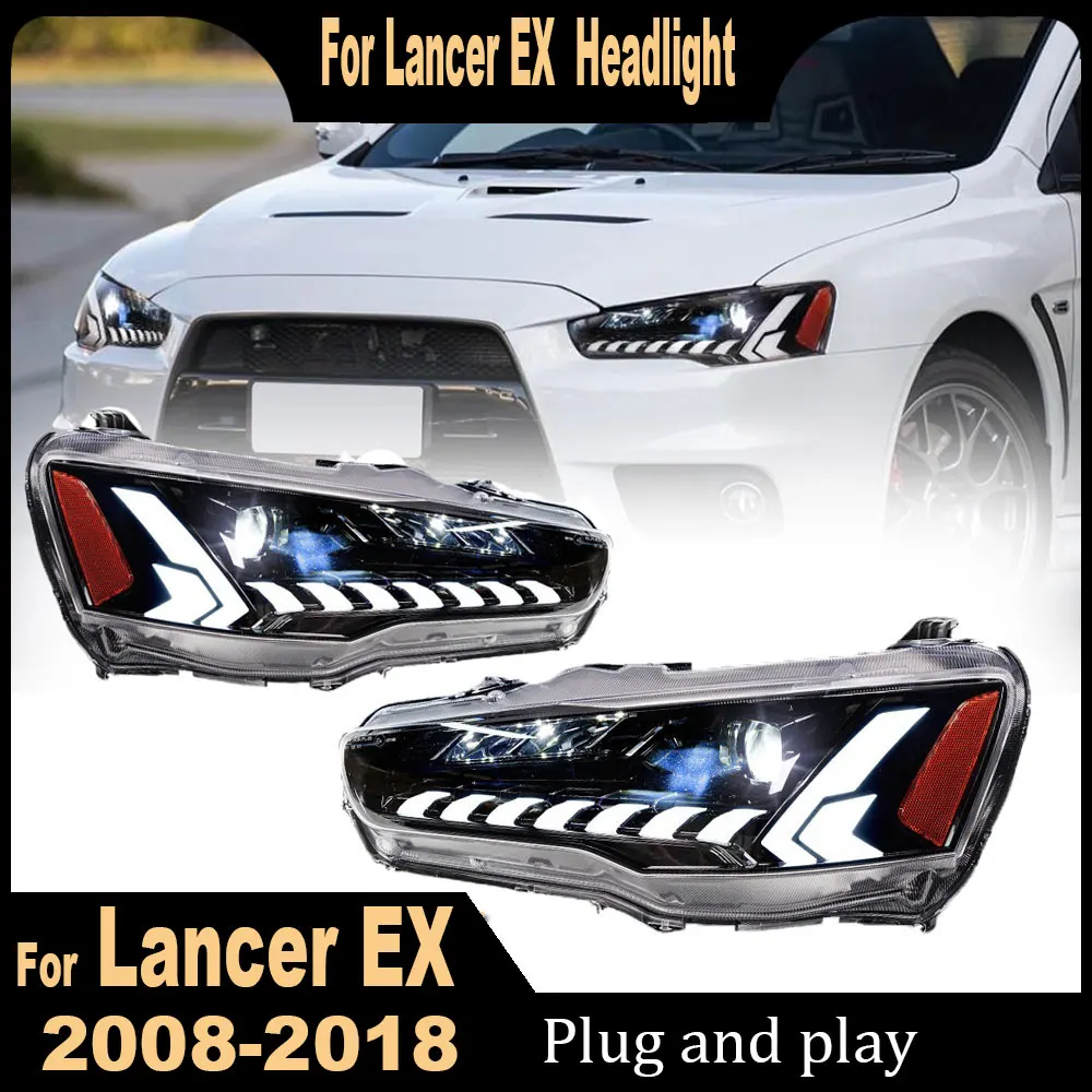 2PC Head Lamp for Mitsubishi Lancer EX LED Headlight 2009-2016 Headlights EVO DRL Turn Signal High Beam Angel Eye Projector Lens