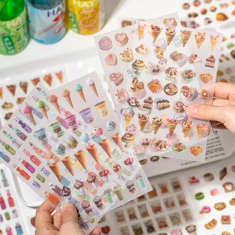 6 Sheets Cute Cake snacks theme Stickers Creativity Adhesive Diy waterproof Decorative Diary Scrapbooking material view 4