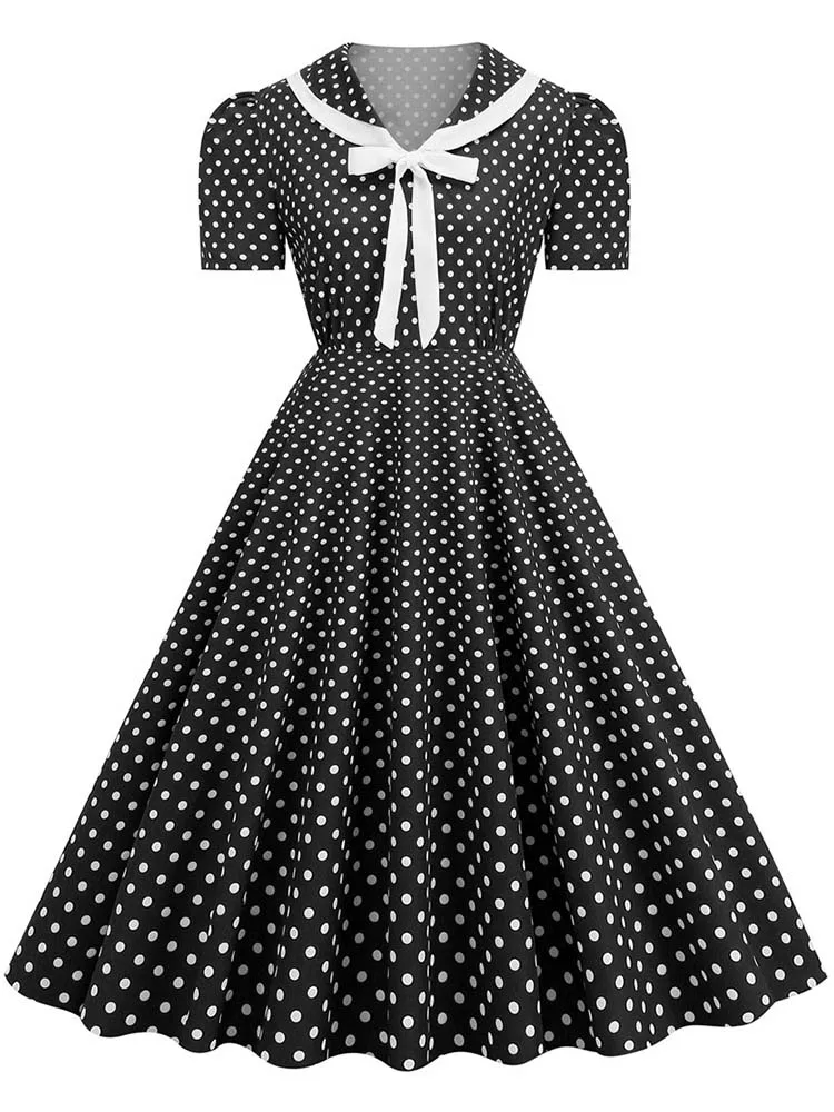 

Vintage Polka Dot Party Dress Women Summer Retro Evening Prom Swing Ladies Elegant A-line Sundress Vestido