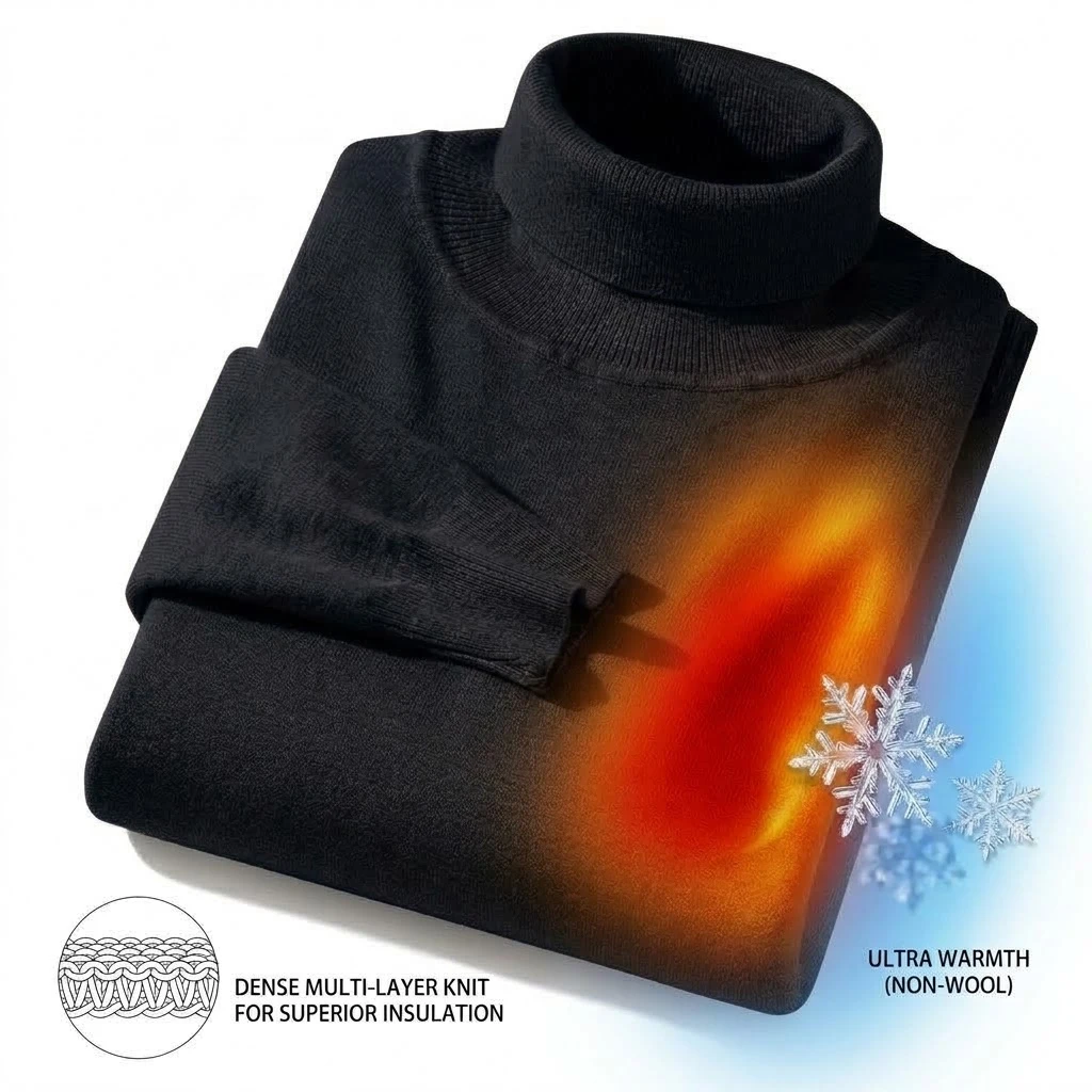 Neuer Warmer Gestrickter Rollkragenpullover Dicker Winterpullover für Herren Anti-Pilling Einfarbige Sweatshirts Mäntel Herbst-Streetwear – Detail 3