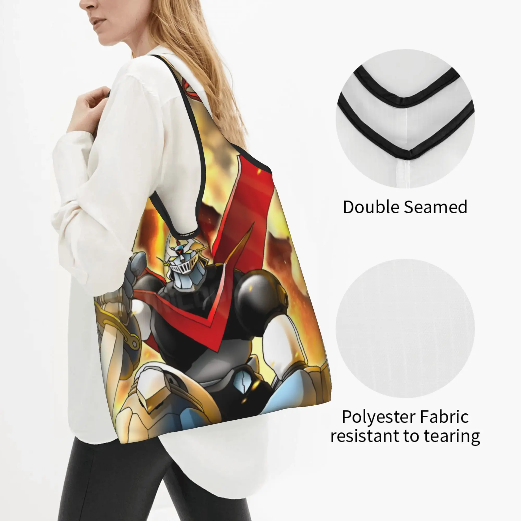 Fashion Comic G-Grendizeres Manga Shopping Tote Bags Portable Manga Groceries Shopper Shoulder Bag