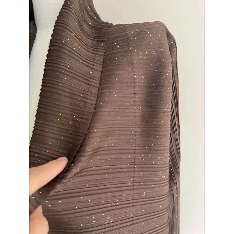 GGHK Pleated Women Luxury Robe Lapel Solid Color Vintage Cardigan Loose Large Size Original Design Arabian Female Abaya 2025