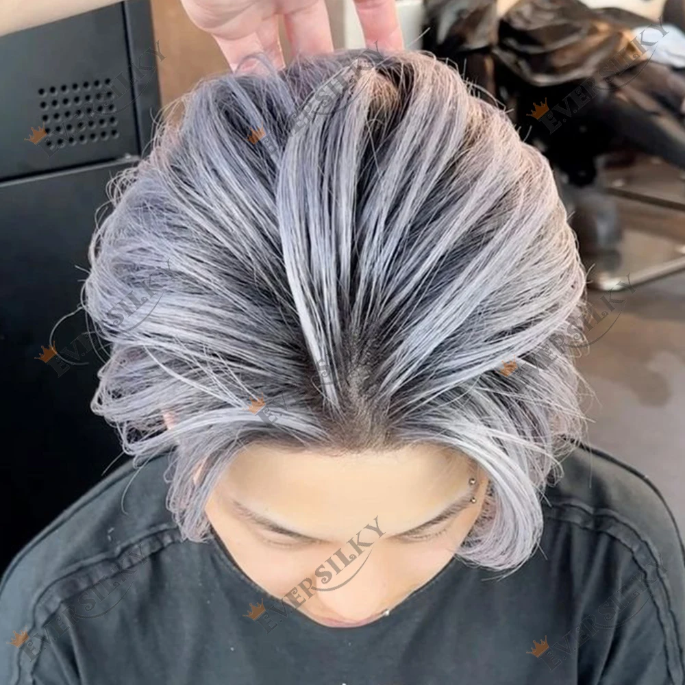 

1B80 Super Thin Micro Skin Grey White Human Hair Toupee Natural Hairline Hair Loss Solution Durable Black Prosthesis Replacement