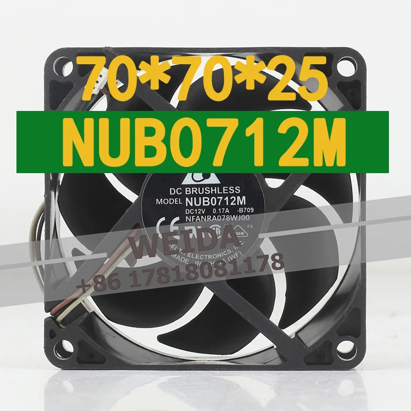 

7CM Original new Delta 12V 0.17A AC EC 7025 cooling fan server Three-wire multimedia projector NUB0712M
