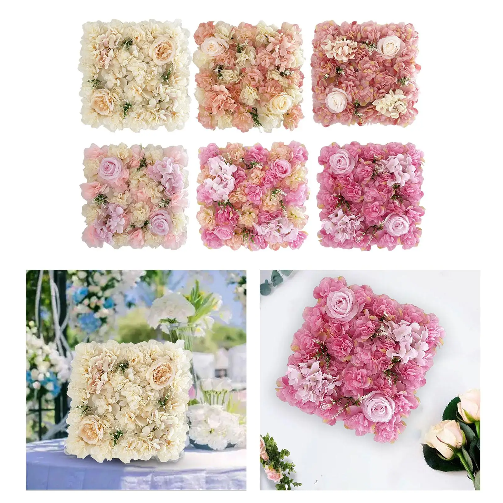 Artificial Flower Wall Panel Floral Decorative Silk Flower Panels Background Backdrop for Wedding Party Indoor Home Decoration