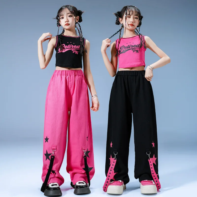 

Children's Jazz Dress Summer Crop Top Black Suit Jazz Training Dress Girl Street Dance Dress Girl