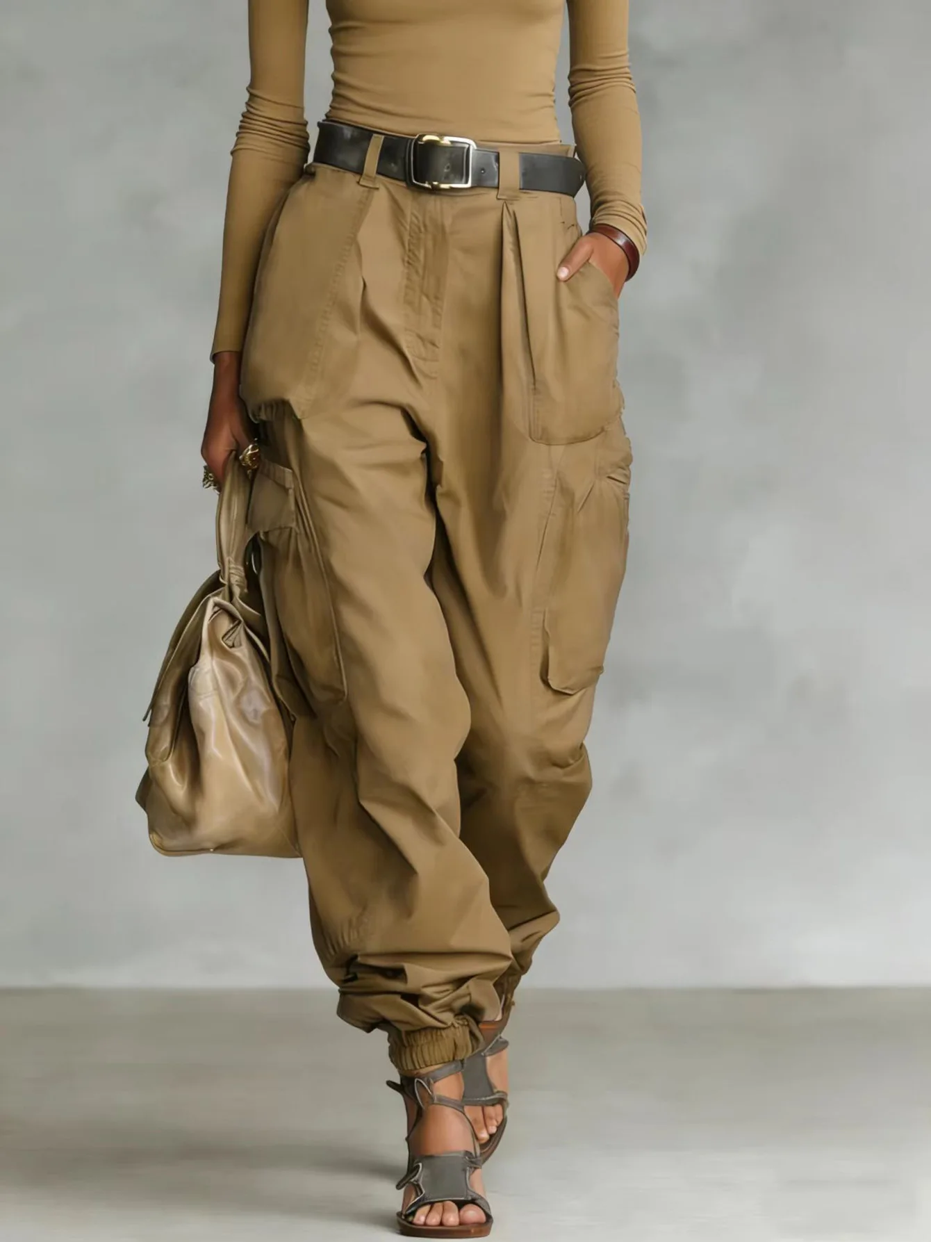 Loose Multi-Pocket Cargo Pants Vacation Solid Color Sports Temperament Sweatshirt Overalls Vintage Casual Trousers For Women