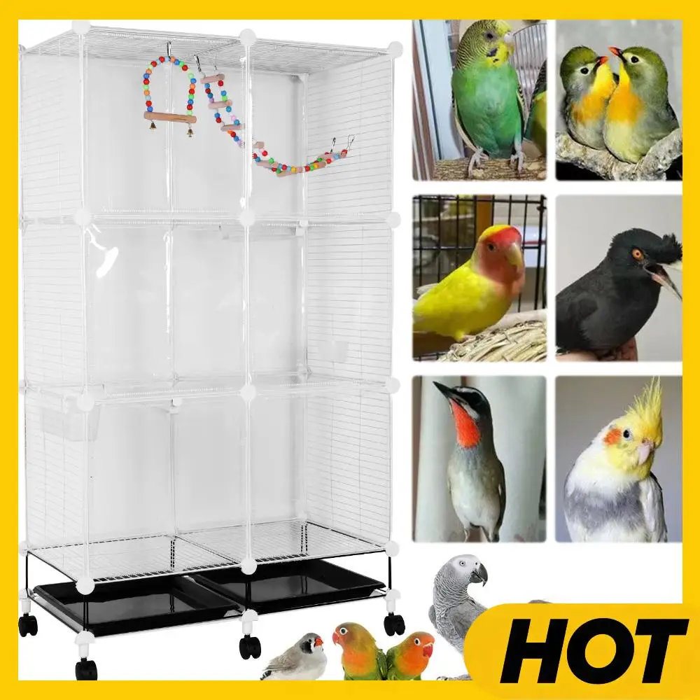 

Универсальная клетка для птиц с колесами и подставкой, поддоном, качелями, лестницей, большая клетка-вольер для попугаев, корелл, конуров, волнистых попугайчиков