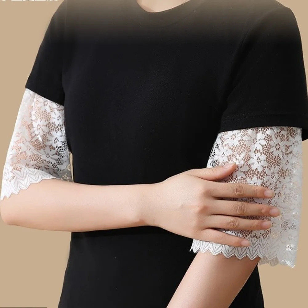 Soft Solid Color Lace Floral Cuffs Mesh Stretchable Fake Sleeves Bell Sleeves Flower Wrist Accessories Outfits