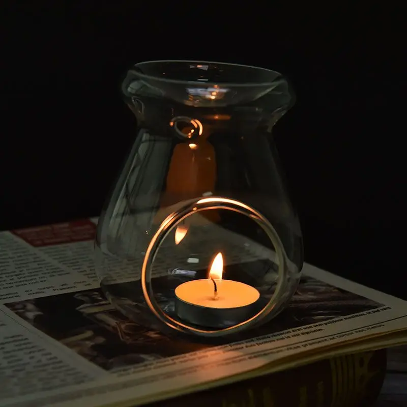 Nordic Home Decor Glass Candle Heat Resistant Oil Furnace Aroma Burner Holder Candlestick Vase Romantic Wedding Decoration