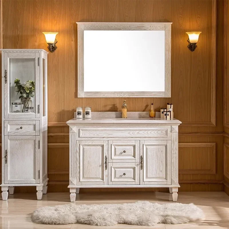 American  oak , solid wood floor cabinet, new Chinese washbasin, bathroom mirror