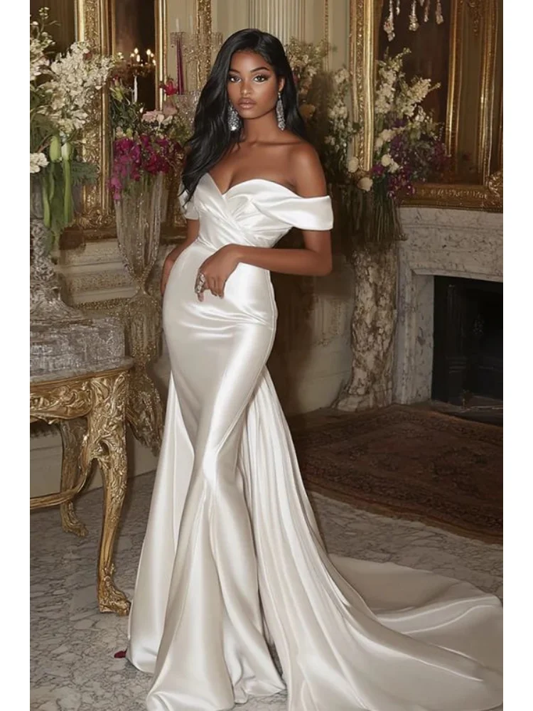 Nuovo abito da sposa a sirena elegante e suggestivo personalizzato con scollo a cuore in raso e design a spalla Vestido De Noiva