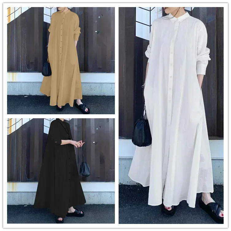 Robe musulmane à simple boutonnage pour femmes, robe de soirée marocaine, caftan, robe de Ramadan islamique, poches éducatives, document solide, Eid