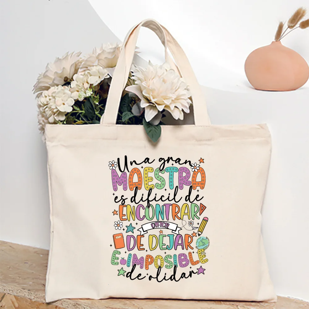 Spanish Teacher Printed Shopping Bags Back To School Teacher\'s Tote Bag Spanish Teachers Handbag Maestra Gifts Bag