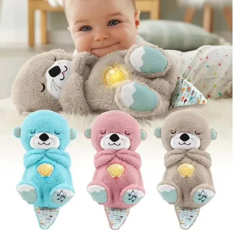 

Baby Breathing Bear Baby Soothing Otter Plush Doll Toy Baby Kids Soothing Music Sleeping Companion Sound and Light Doll Toy Gift