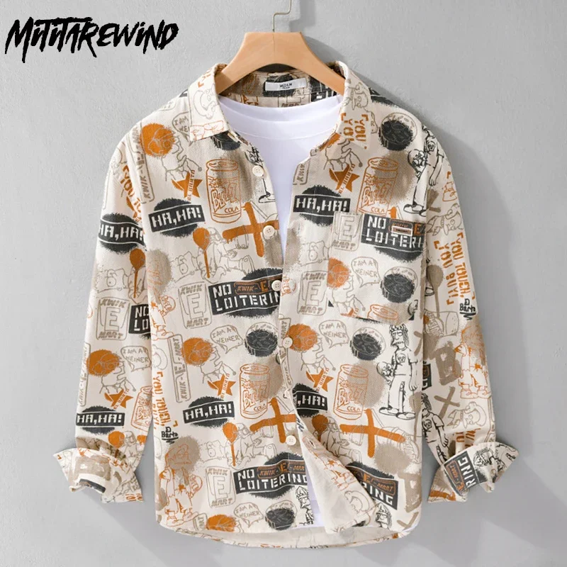 

Уличная забавная рубашка с граффити, мужская весенне-осенняя рубашка из чистого хлопка, новые рубашки с длинными рукавами, мужская японская модная рубашка с принтом, молодежный топ