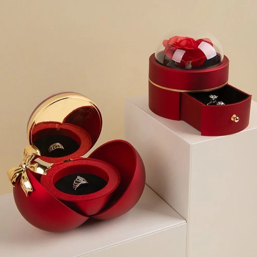 Eternal Rose Magnetic Bow Jewelry Box Engagement Ring Jewelry Storage Box Wedding Ring Case Organizer Ring Display