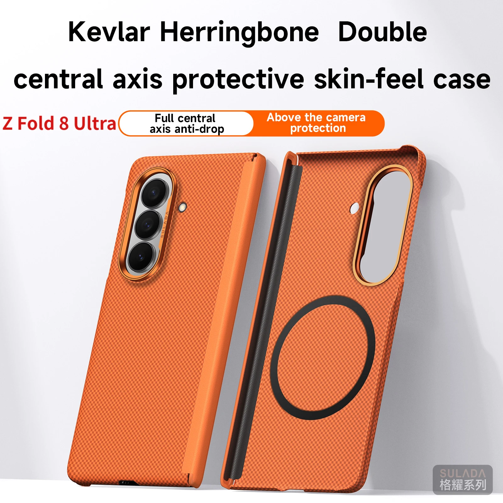 Premium Business Phone Case Carbon Fiber Texture for Samsung Z Fold 8 Ultra for Magsafe Hinge Full-Protector Shockproof Cover