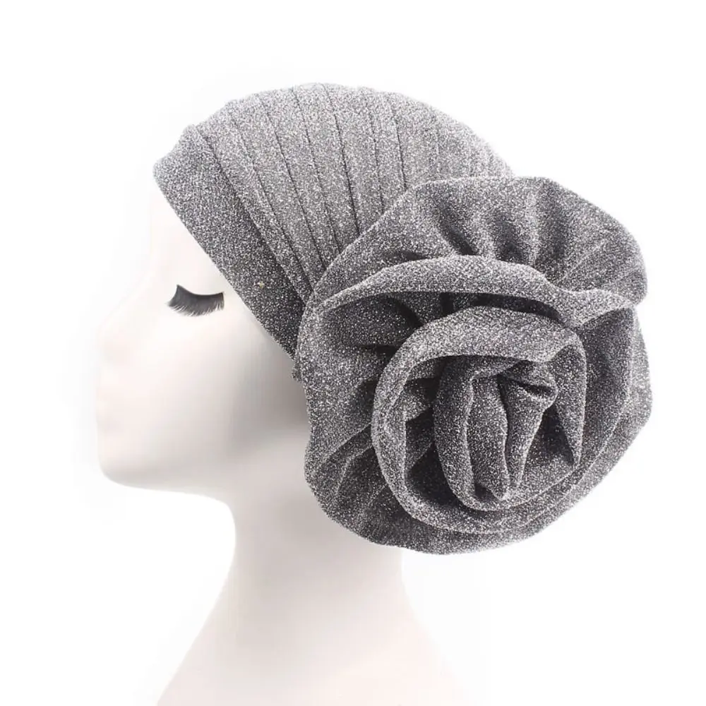 Raw Silk African Turban Caps Big Rose Flower Headwear Nigerian Wedding Geles Lightweight Breathable Bonnet Party Headgear